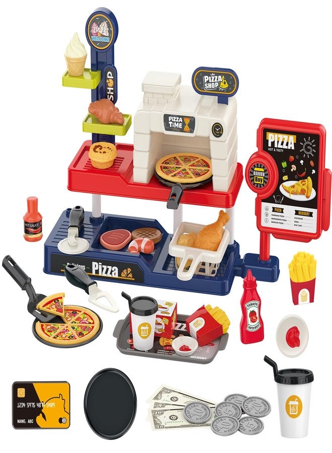 Lonfypeng Kids Pizza Oven Play Set: Ice Cream Maker, Card Reader, Cash Register, Play Food (Pizza, Chicken Nuggets, Fries) Play Money - Educational Toy Kitchen Ages 3+ - Image 1